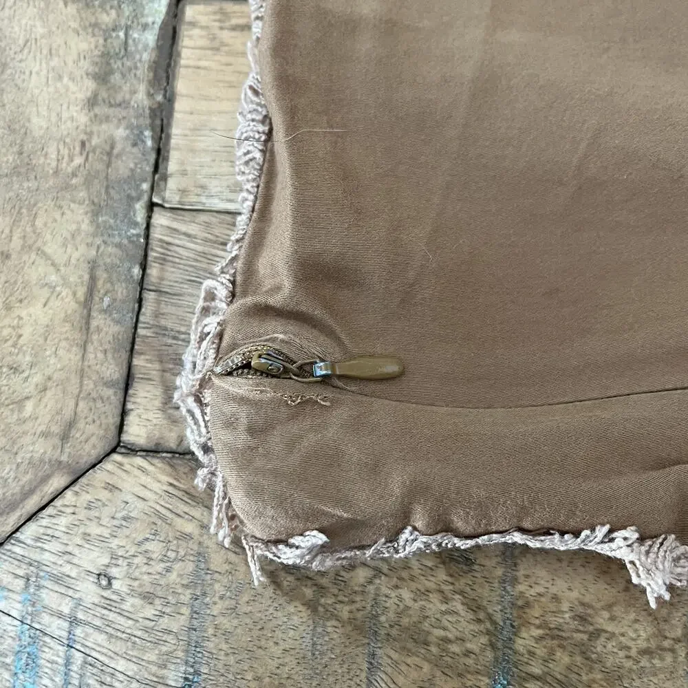 Casaluna King Pillow Shams (2) Linen Blend Brown w/ Frayed Edges Zipper Closure